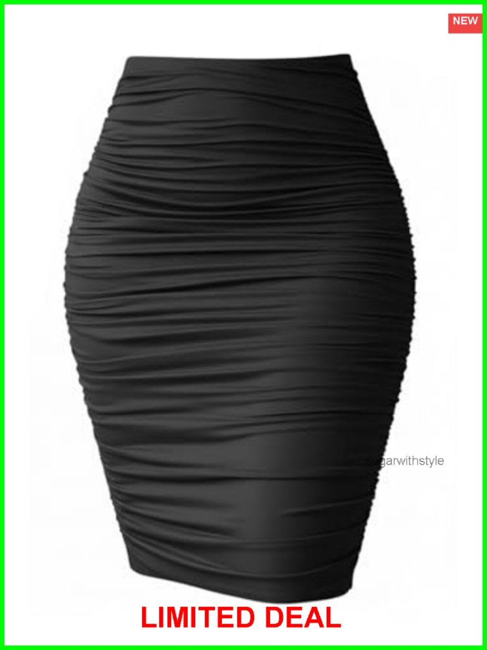 Women High Waist Ruched Elegant Bodycon Stretch Midi Pencil Skirt